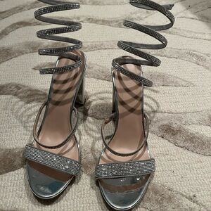 Elegant Silver Spiral Strap Heels